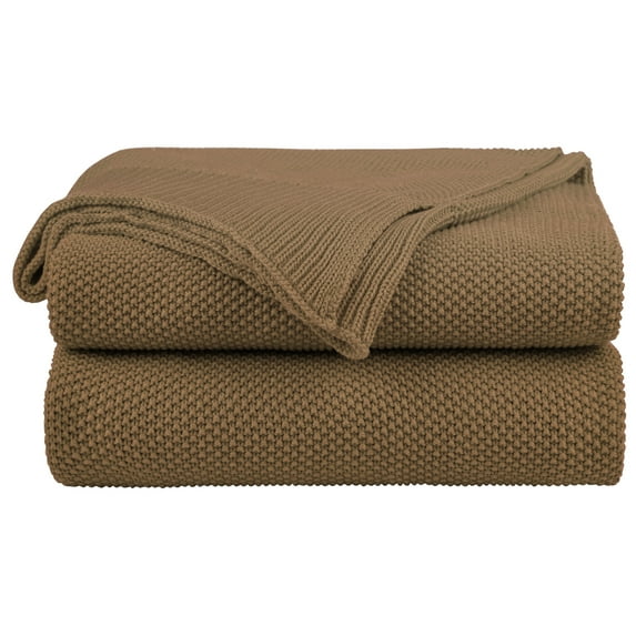 Unique Bargains Pure Cotton Soft Cable Knit Throw Blanket Coffee Color 51" x 59"