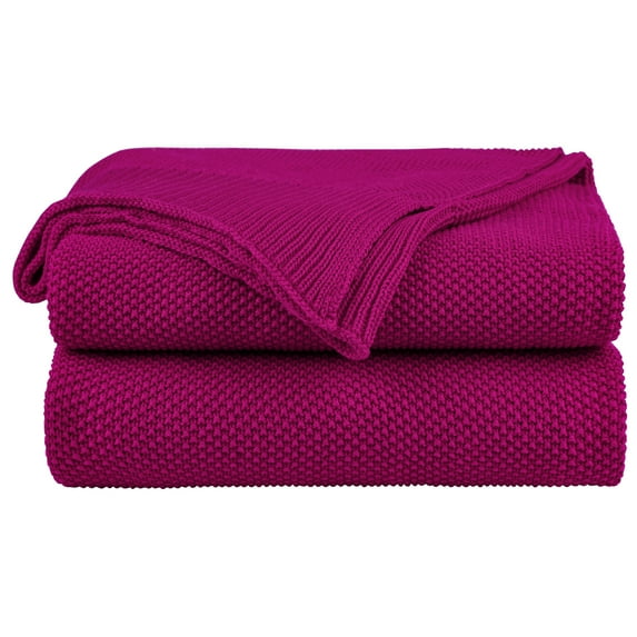 Unique Bargains Pure Cotton Soft Cable Knit Throw Blanket Fuchsia 50" x 60"