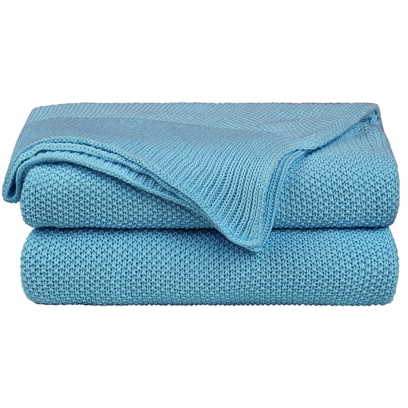 Unique Bargains Pure Cotton Soft Cable Knit Throw Blanket Teal Blue 50" x 60"