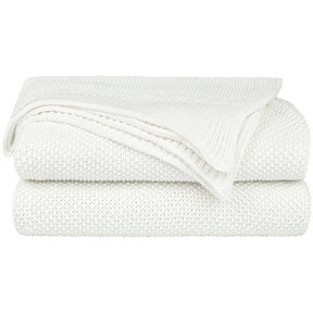 Unique Bargains Pure Cotton Soft Cable Knit Throw Blanket White 50" x 60"
