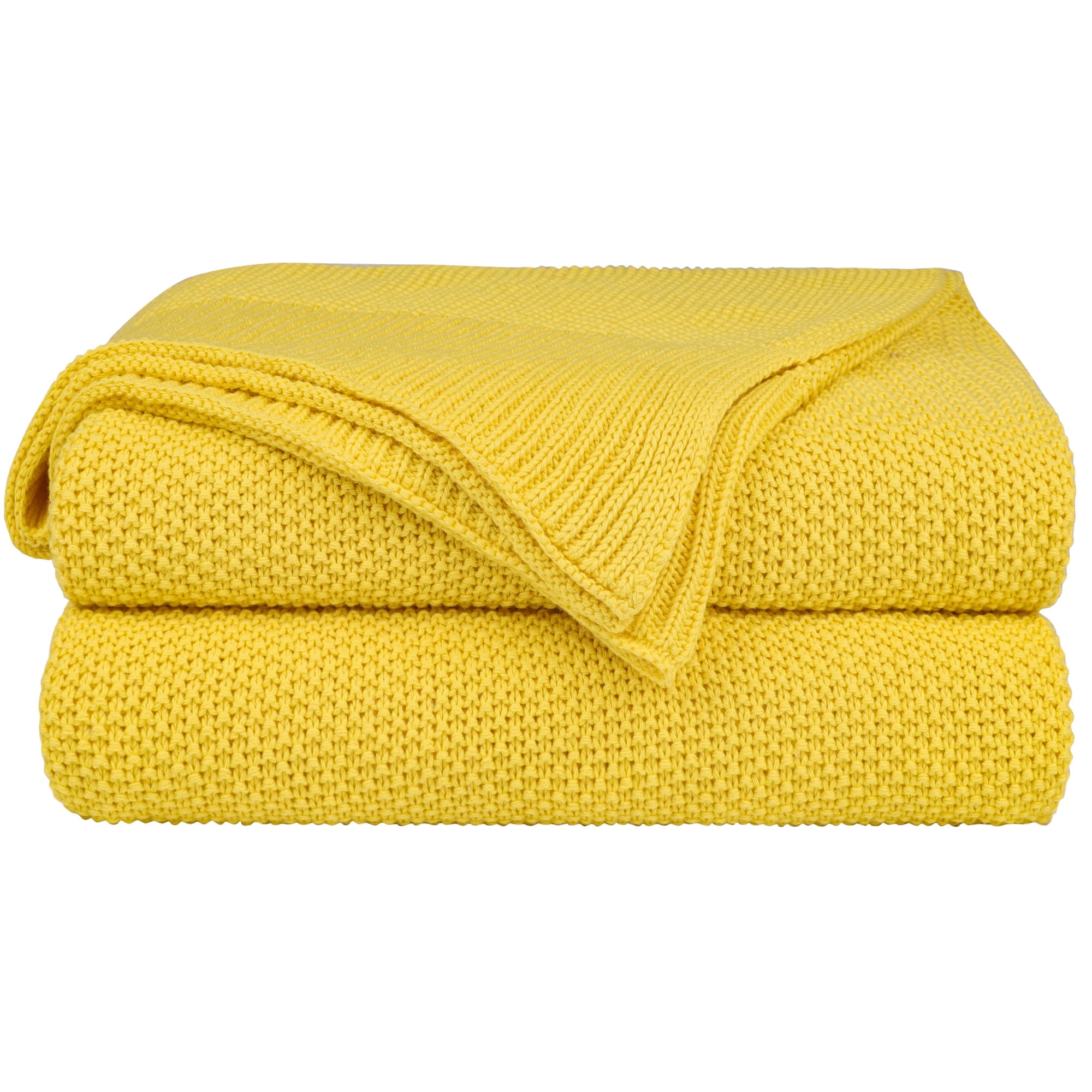 Unique Bargains Pure Cotton Soft Cable Knit Throw Blanket Yellow 51" x 59"