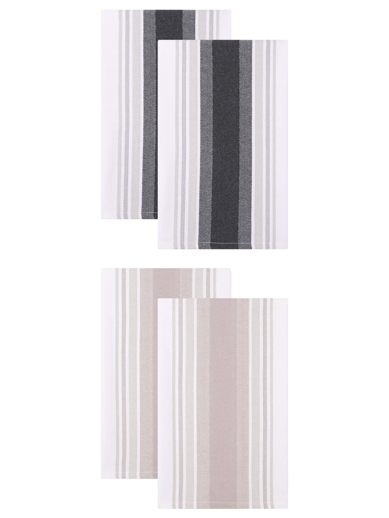 Unique Bargains Pure Cotton Striped Dish Cloths 4 Pack Khaki/Black 26" x 18"