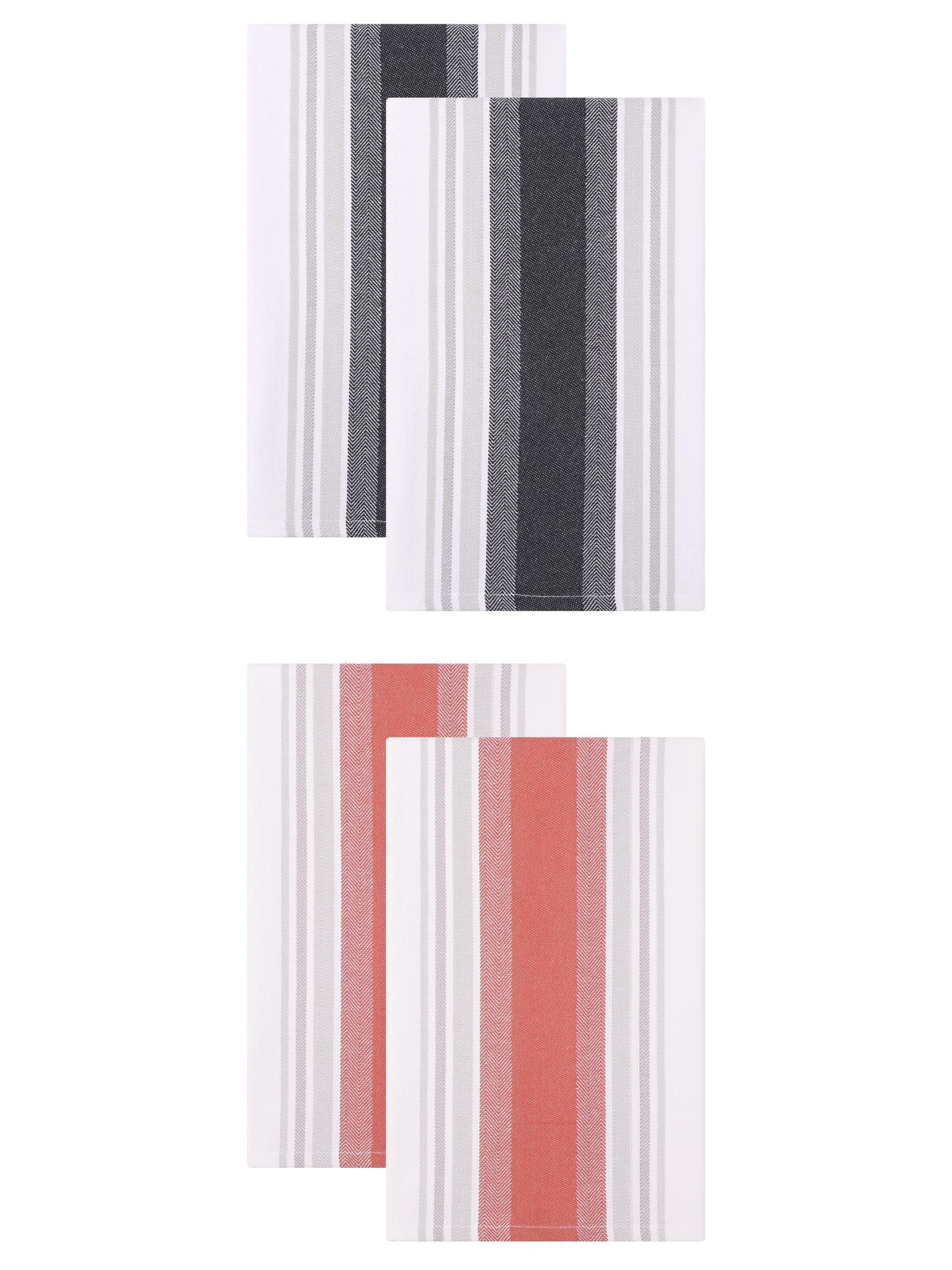 Unique Bargains Pure Cotton Striped Dish Cloths 4 Pack Orange/Black 26" x 18"