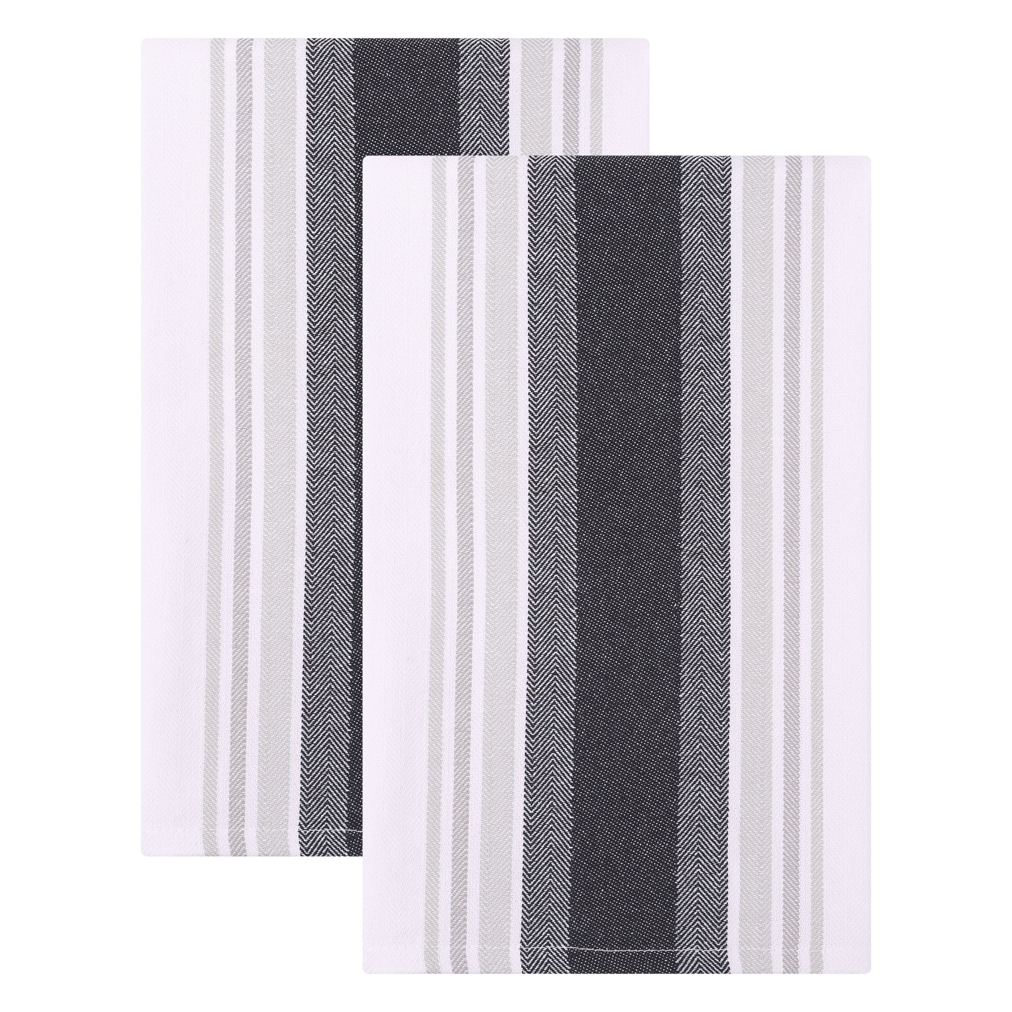 Unique Bargains Pure Cotton Striped Dish Cloths Black 26" x 18"