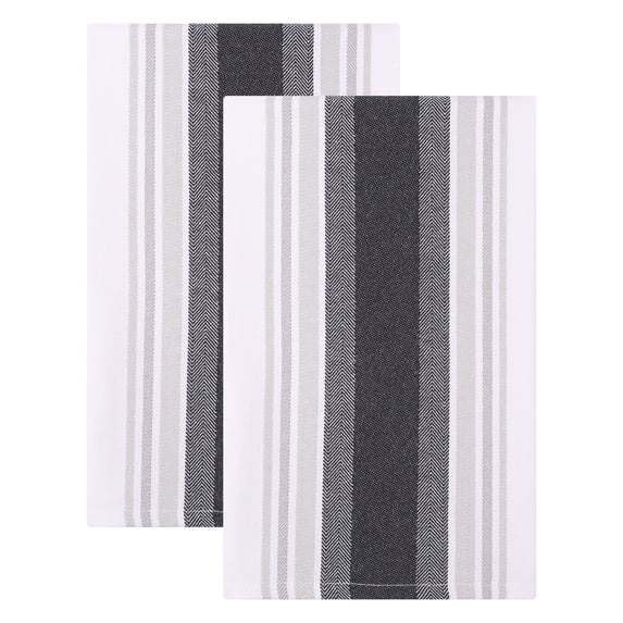 Unique Bargains Pure Cotton Striped Dish Cloths Black 26" x 18"
