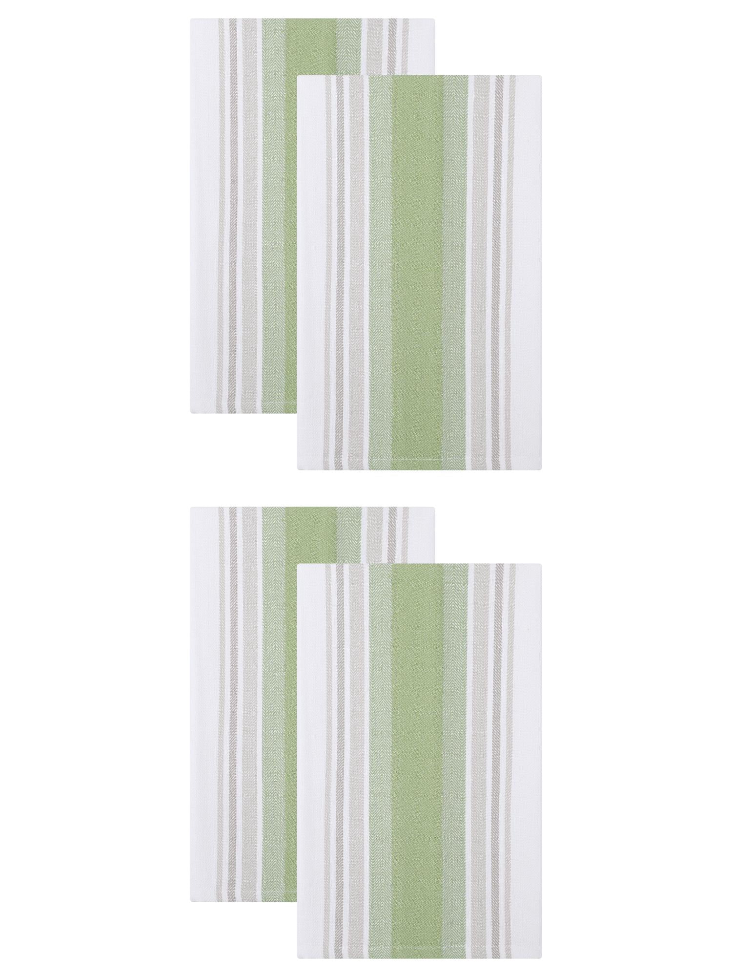 Unique Bargains Pure Cotton Striped Quick Dry Dish Cloths 4 Pack Green 26" x 18"