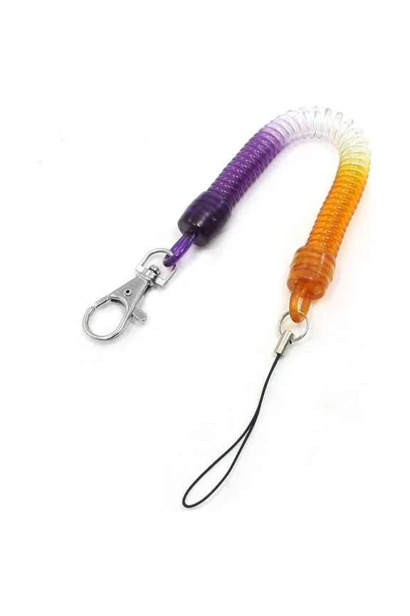 Purple Clear Yellow Plastic Coil Metal Ring Keychain Keyring Rope 9.1" Length