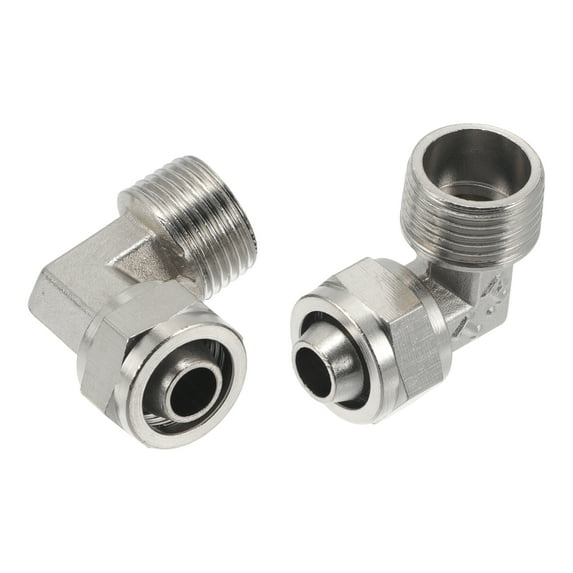 Unique Bargains Push to Connect Air Fittings 12mm / 1/2" 90 Degree Elbow Air Line Quick Connector Nickel Plated Copper 16mm / 3/8"BSPT 2 Pcs Silver Tone