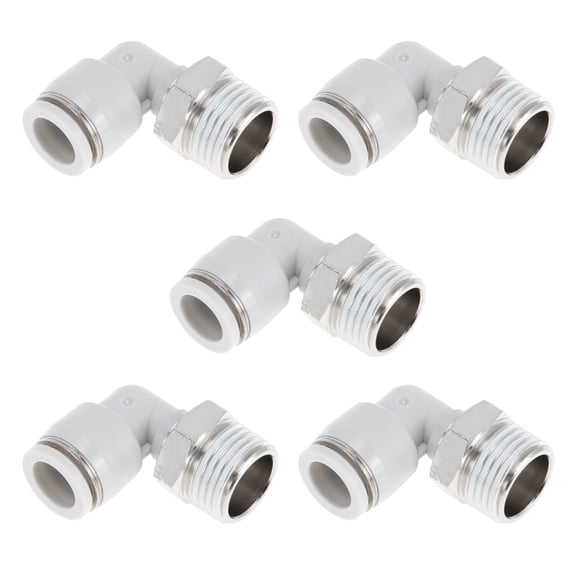 Unique Bargains Push to Connect Air Fittings 1/2" 90 Degree Air Line Quick Joint Plastic Nickel-plated Copper 1/2"NPT 5 Pcs White Silver Tone