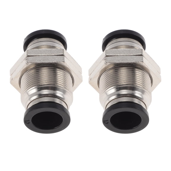 Unique Bargains Push to Connect Air Fittings 1/2" Bulkhead Union Plastic Metal 2 Pcs Black Silver Tone