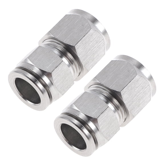Unique Bargains Push to Connect Air Fittings 1/2" Compression Coupler with Double Ferrule Adapter 304 Stainless Steel 2 Pcs Silver Tone