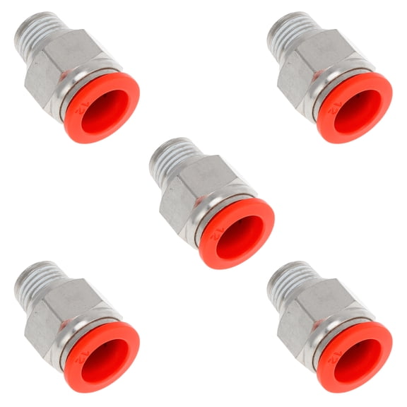 Unique Bargains Push to Connect Air Fittings 1/2" Male Thread Air Line Quick Connector Plastic Nickel-plated Copper 1/4"NPT 5 Pcs Red Silver Tone