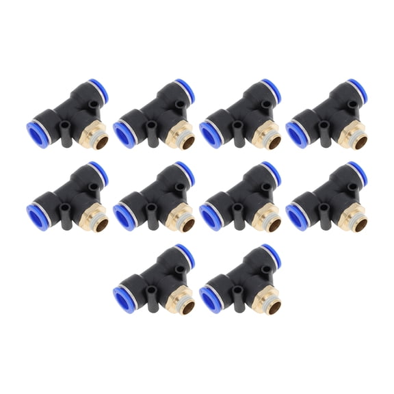 Unique Bargains Push to Connect Air Fittings 1/2" T Type Air Line Quick Joint Plastic Metal 12.7mm / 1/4"BSPT 10 Pcs Blue Black Gold Tone