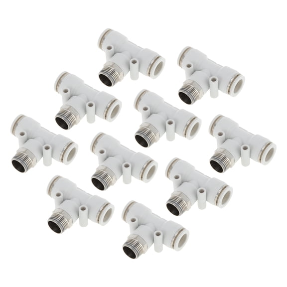 Unique Bargains Push to Connect Air Fittings 1/2" T Type Air Line Quick Joint Plastic Metal 3/8"BSPT 10 Pcs White Silver Tone