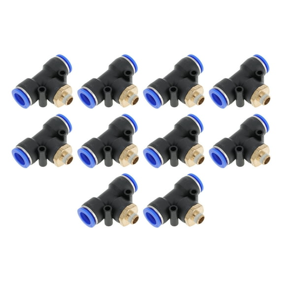 Unique Bargains Push to Connect Air Fittings 1/2" T Type Air Line Quick Joint Plastic Metal 9.7mm / 1/8"BSPT 10 Pcs Blue Black Gold Tone