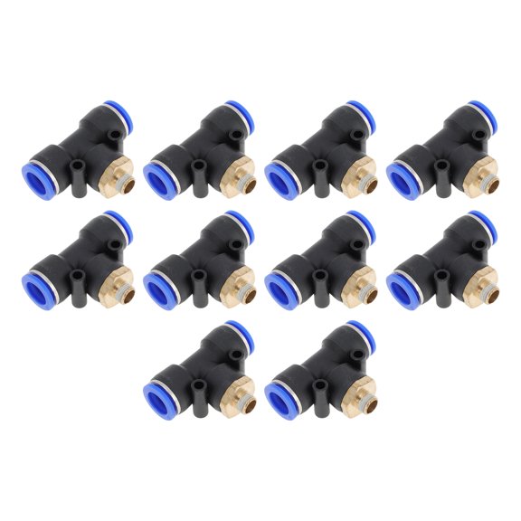 Unique Bargains Push to Connect Air Fittings 1/2" T Type Air Line Quick Joint Plastic Metal 9.7mm / 1/8"BSPT 10 Pcs Blue Black Gold Tone