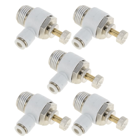 Unique Bargains Push to Connect Air Fittings 1/4" 90 Degree Air Flow Control Valve Plastic Metal 1/2"BSPT 5 Pcs White Silver Tone