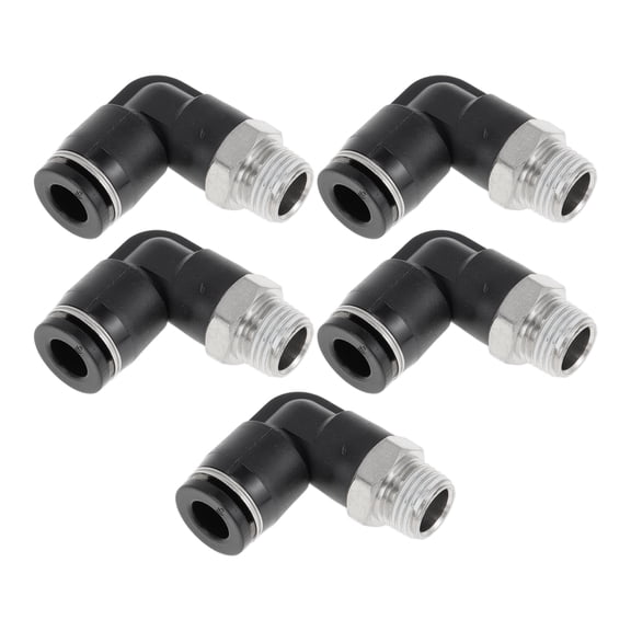 Unique Bargains Push to Connect Air Fittings 1/4" 90 Degree Air Line Quick Joint Plastic Metal 1/8" BSPT 5 Pcs Black Silver Tone