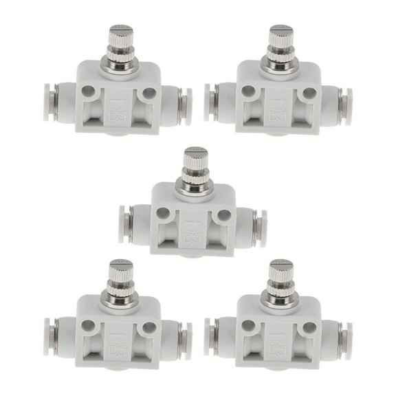Unique Bargains Push to Connect Air Fittings 1/4" Air Flow ControlValve Plastic 5 Pcs White Silver Tone