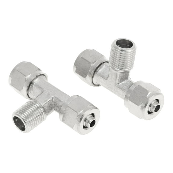 Unique Bargains Push to Connect Air Fittings 1/4" T Type Air Line Quick Joint Nickel-plated Copper 1/8"BSPT 2 Pcs Silver Tone