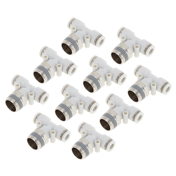 Unique Bargains Push to Connect Air Fittings 1/4" T Type Air Line Quick Joint Plastic Metal 3/8"BSPT 10 Pcs White Silver Tone