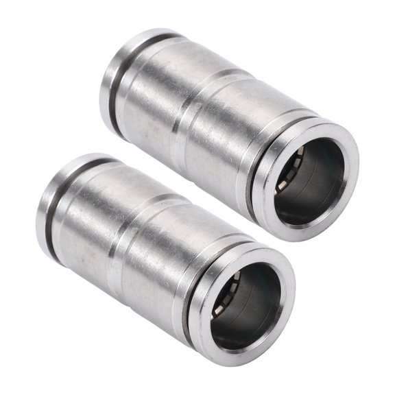 Unique Bargains Push to Connect Air Fittings 14mm / 35/64" Straight Through Air Line Quick Connector 304 Stainless Steel 2 Pcs Silver Tone