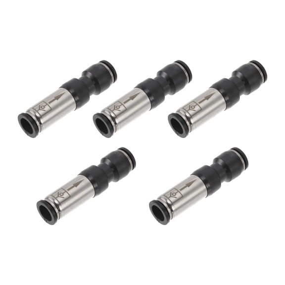 Unique Bargains Push to Connect Air Fittings 15/32" One-Way Non Return Check Valve Plastic Metal 5 Pcs Black Silver Tone
