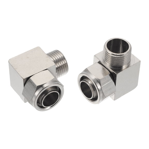 Unique Bargains Push to Connect Air Fittings 16mm / 5/8" 90 Degree Elbow Air Line Quick Joint Nickel Plated Copper 16mm / 3/8"BSPT 2 Pcs Silver Tone