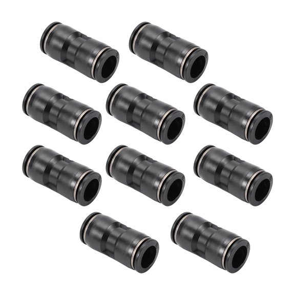 Unique Bargains Push to Connect Air Fittings 16mm / 5/8" Straight Through Air Line Quick Connector Plastic 10 Pcs Black Silver Tone