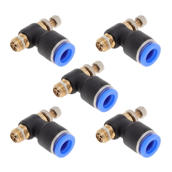 Unique Bargains Push to Connect Air Fittings 3/8" 90 Degree Air Flow Control Valve Plastic Metal 1/8"BSPT 5 Pcs Black Gold Tone