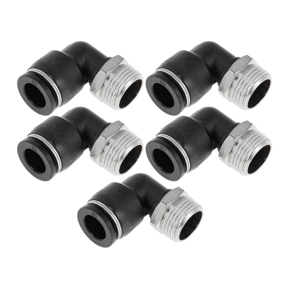 Unique Bargains Push to Connect Air Fittings 3/8" 90 Degree Air Line Quick Joint Plastic Metal 3/8" BSPT 5 Pcs Black Silver Tone
