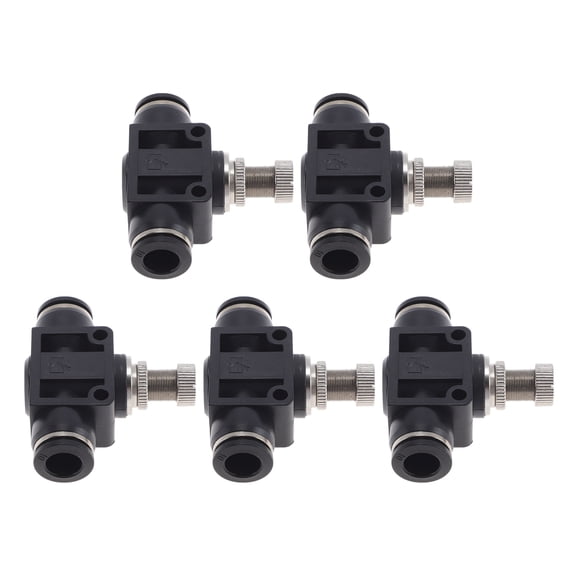 Unique Bargains Push to Connect Air Fittings 3/8" AirFlowControlValve Plastic Metal 5 Pcs Black Silver Tone