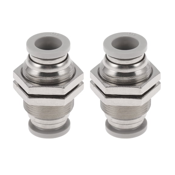 Unique Bargains Push to Connect Air Fittings 3/8" Bulkhead Union Plastic 2 Pcs White Silver Tone