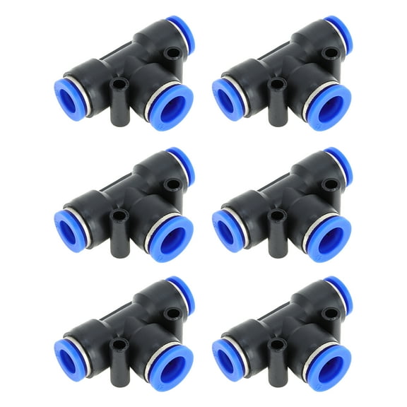 Unique Bargains Push to Connect Air Fittings 3/8"x1/2"x3/8" T Type Reducing Air Line Quick Connector Plastic 6 Pcs Blue Black