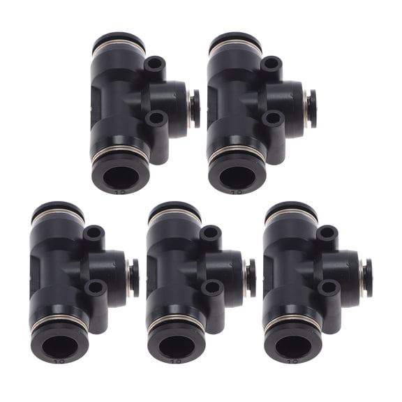 Unique Bargains Push to Connect Air Fittings 3/8"x1/4"x3/8" T Type Reducing Air Line Quick Connector Plastic 5 Pcs Black Silver Tone