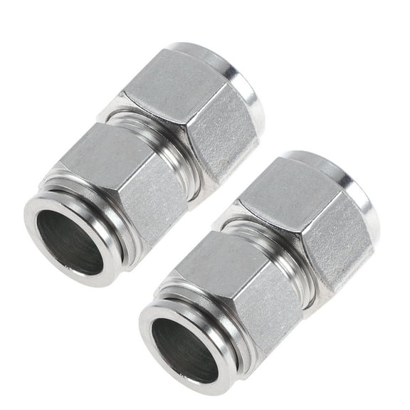 Unique Bargains Push to Connect Air Fittings 35/64" Compression Coupler with Double Ferrule Adapter 304 Stainless Steel 2 Pcs Silver Tone
