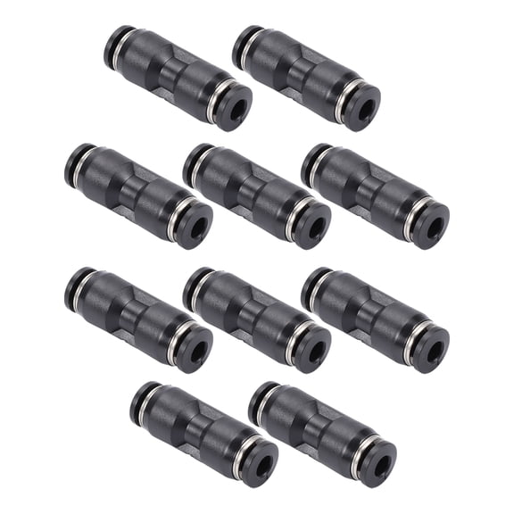 Unique Bargains Push to Connect Air Fittings 4mm / 5/32" Straight Through Air Line Quick Connector Plastic 10 Pcs Black Silver Tone