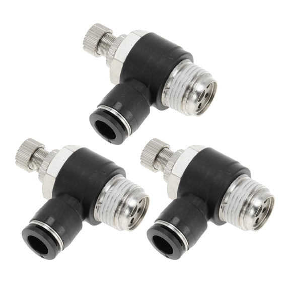 Unique Bargains Push to Connect Air Fittings 5/16" 90 Degree Air Flow Control Valve Plastic Metal 3/8"BSPT 3 Pcs Black Silver Tone