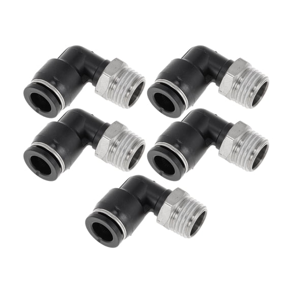 Unique Bargains Push to Connect Air Fittings 5/16" 90 Degree Air Line Quick Joint Plastic Metal 1/4" BSPT 5 Pcs Black Silver Tone