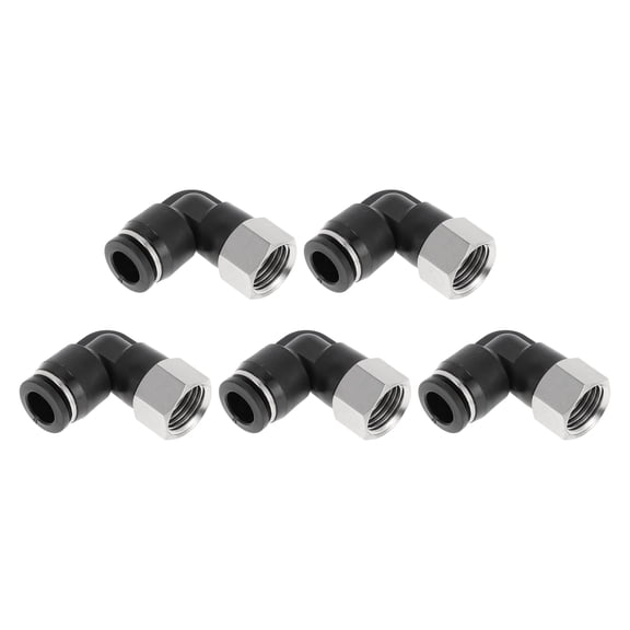 Unique Bargains Push to Connect Air Fittings 5/16" 90 Degree Female Thread Connector Plastic Metal 1/4"BSPT 5 Pcs Black Silver Tone