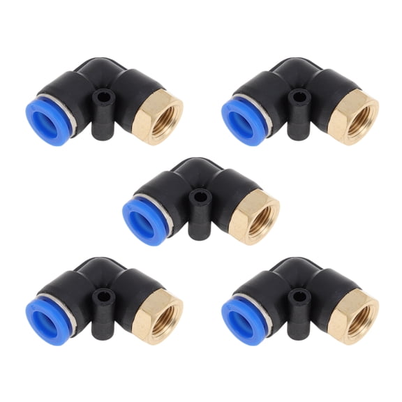 Unique Bargains Push to Connect Air Fittings 5/16" 90 Degree Female Thread Connector Plastic Metal 1/8"BSPT 5 Pcs Black Gold Tone