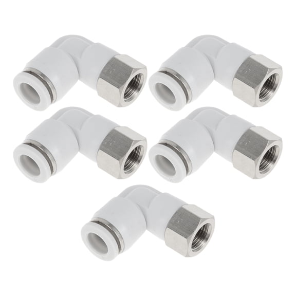 Unique Bargains Push to Connect Air Fittings 5/16" 90 Degree Female Thread Connector Plastic Metal 1/8" BSPT 5 Pcs White Silver Tone