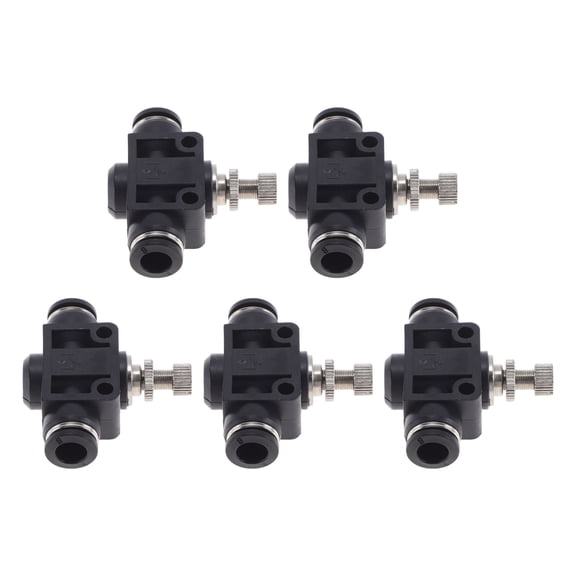 Unique Bargains Push to Connect Air Fittings 5/16" Air Flow Control Valve Plastic Metal 5 Pcs Black Silver Tone