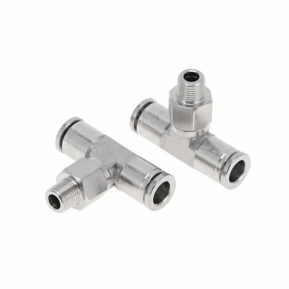 Unique Bargains Push to Connect Air Fittings 5/16" T Type Air Line Quick Joint 304 Stainless Steel 1/8"BSPT 2 Pcs Silver Tone
