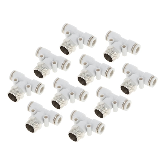 Unique Bargains Push to Connect Air Fittings 5/16" T Type Air Line Quick Joint Plastic Metal 3/8"BSPT 10 Pcs White Silver Tone