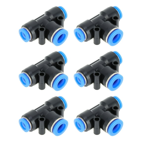 Unique Bargains Push to Connect Air Fittings 5/16"x3/8"x5/16" T Type Reducing Air Line Quick Connector Plastic 6 Pcs Blue Black