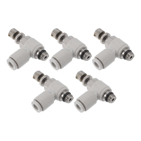 Unique Bargains Push to Connect Air Fittings 5/32" 90 Degree Air Flow Control Valve Plastic Metal M6 5 Pcs White Silver Tone