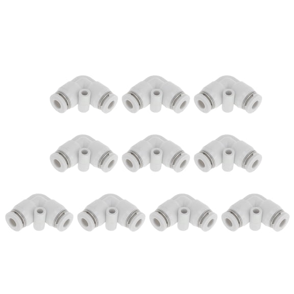 Unique Bargains Push to Connect Air Fittings 5/32" 90 Degree Two Way Connector Plastic 10 Pcs White Silver Tone