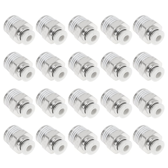 Unique Bargains Push to Connect Air Fittings 5/32" Male Thread Air Line Quick Connector Plastic Metal 1/4"BSPT 20 Pcs White Silver Tone