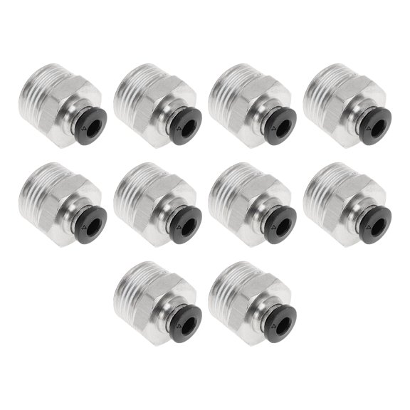 Unique Bargains Push to Connect Air Fittings 5/32" Male Thread Air Line Quick Connector Plastic Metal 3/8"BSPT 10 Pcs Black Silver Tone